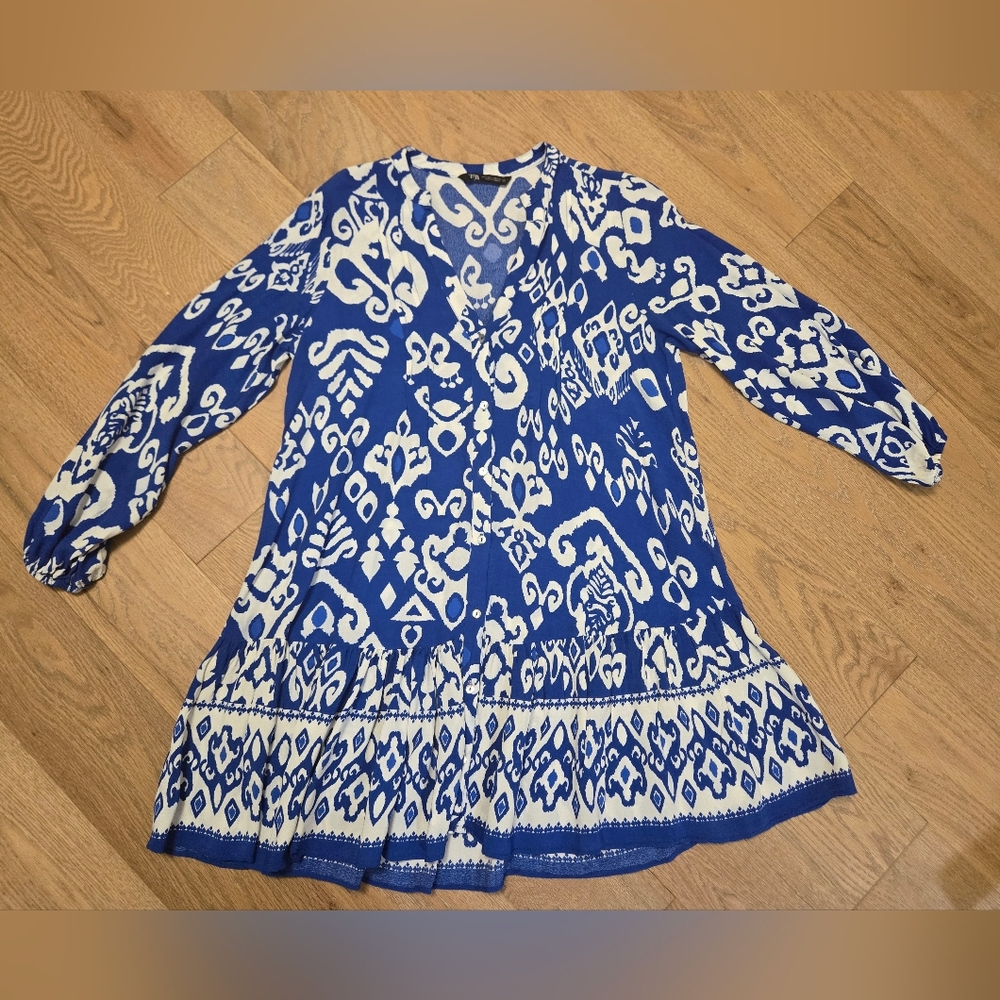 NWOT - Zara Blue and White Ruffled Tiered Sundress - Picture 6 of 8